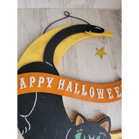 moon black cat hanging sign decor happy Halloween unique - Picture 4 of 9
